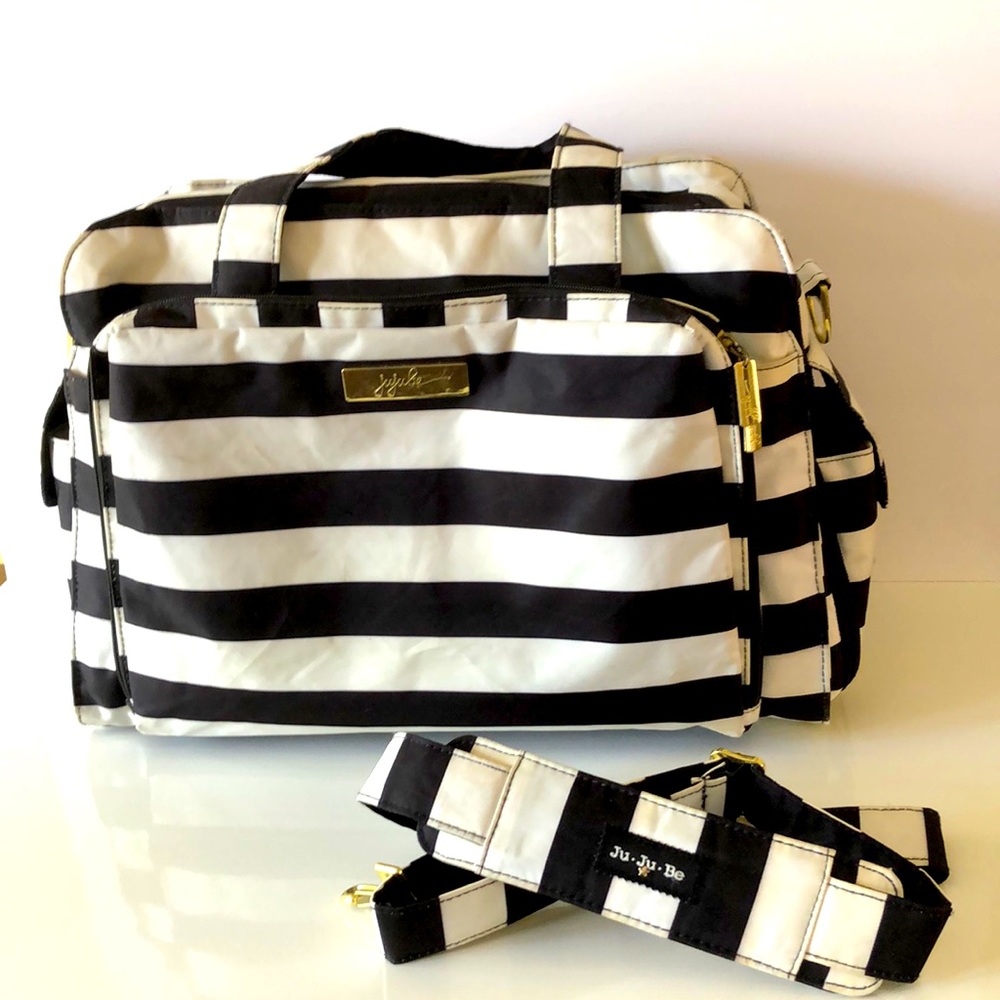 JUJUBE BFF Baby Bag black & white stripes nylon washable crossbody travel GUC